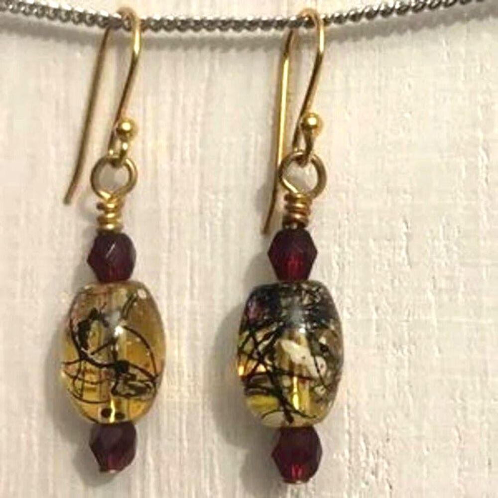 Painted Glass Bead Dangle Earrings - Picture 2 of 8